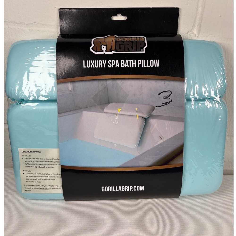 Gorilla Grip Luxury Spa Bath Pillow 7 Suction Cups 2 Panel Waterproof Spa Blue